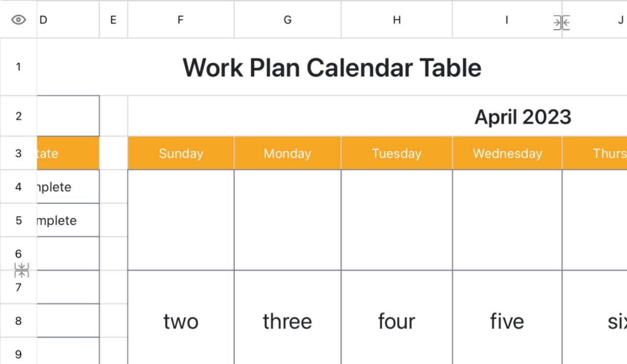 Project plan calendar 1